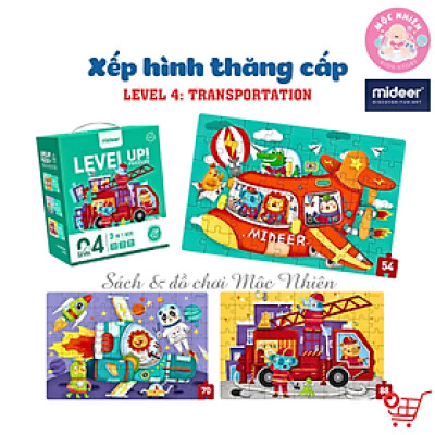 Đồ Chơi Xếp Hình Puzzle Level 4 Mideer - Kỳ lân Ngựa hồng - Giao thông - Khủng long (gồm 03 tranh 54 - 70 và 88 Mảnh Ghép)