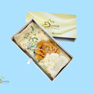 Khăn Lụa Cao Cấp in Kỹ Thuật Số Sen Silk KLDI02 Rose - Printed Silk Scarves - Quà Tặng Khách Nước Ngoài