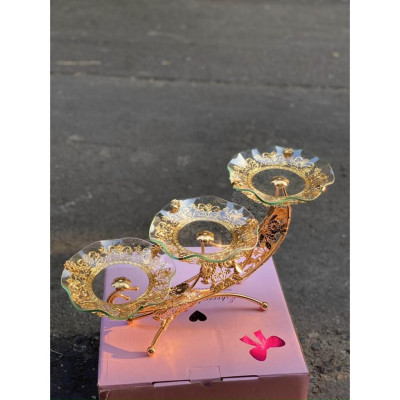 Tổng hợp Đĩa Thủy Tinh Khảm Hoàng Gia Cao Cấp | KỆ THỦY TINH 2 - 3 TẦNG KHUNG HỢP KIM CAO CẤP TRẮNG VÀNG HÌNH THỰC TẾ