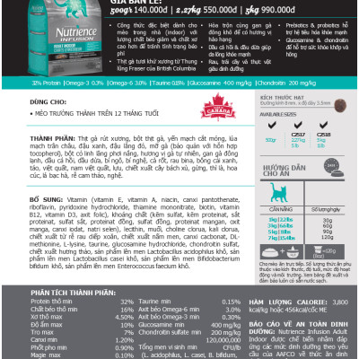 Thức Ăn Cho Mèo Trưởng Thành Nutrience lnfusion Bao 500g - 2.27kg Vị Gà Tây Rau Củ Trái Cây Tự Nhiên Giúp Mượt Lông Tiêu Búi Lông