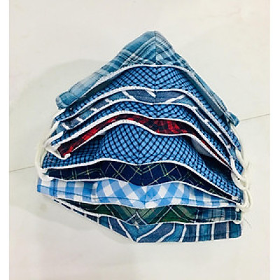 KHẨU TRANG  DÀY VẢI KẺ COTTON COMBO 10 CÁI NHIỀU MÀU