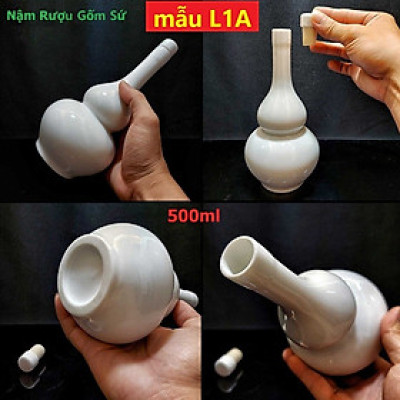 Nậm Rượu Đẹp 500ML gốm sứ cao cấp mẫu Hồ Lô cao màu trắng - Nậm Đựng Rượu Gốm Sứ chất lượng đảm bảo (L1A)