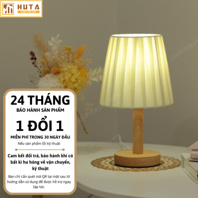 Đèn Ngủ Để Bàn HUTA G4 Gỗ Chao Xếp Ly Vintage Dễ Thương, Decor Trang Trí Phòng Ngủ, Đọc Sách Đầu Giường, Điều Chỉnh Độ sáng, Đèn Vàng Bóng LED Tiết Kiệm Điện