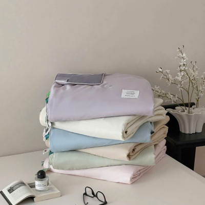 Bộ chăn chần ga gối thêu sợi tencel tự nhiên LIDACO ga phủ chần bông mềm êm decor cho phòng ngủ vintage