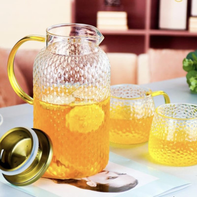 Bình thủy tinh đựng nước vân nhám chịu nhiệt lên tới 400 độ C dáng tròn cao nắp inox 1,8l - ANTH324