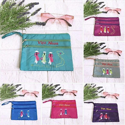 (Siêu Sale) Ví lụa thêu cô gái Việt Nam