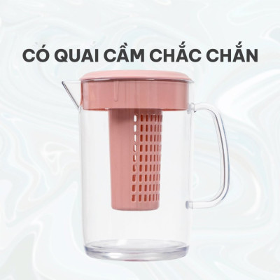 Ca kính uống nước có lọc 1500ml VIỆT NHẬT - Lõi lọc tháo rời, nắp kín - Trà, nước detox hoa quả bỏ tủ lạnh, Bình đựng nước, Bình pha trà có lõi lọc