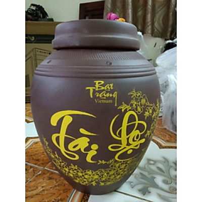 Hũ sành đựng rượu tài lộc Bát Tràng loại 10L