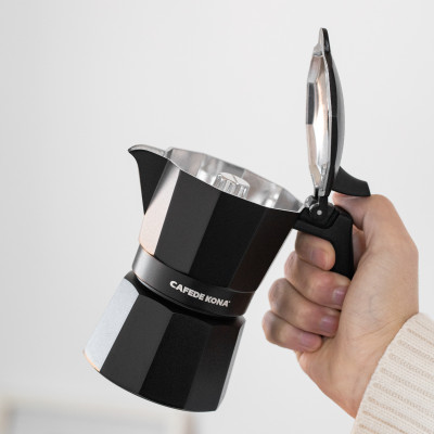 Combo bình moka nhôm 2 cup 90ml màu đen CAFE DE KONA