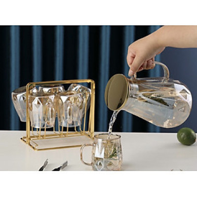 BỘ BÌNH ĐỰNG NƯỚC THỦY TINH CHỊU NHIỆT CAO CẤP KÈM 6 CỐC VÀ KHAY ÚP - VD83