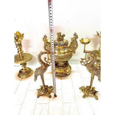 BỘ ĐỈNG NGŨ SỰ 36 CM  CHẤT LIỆU BẰNG ĐỒNG VÀNG  BỘ THỜ CÚNG TÂM LINH