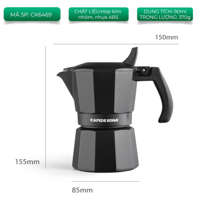 Bình moka nhôm 2 cup 90ml màu đen CAFE DE KONA