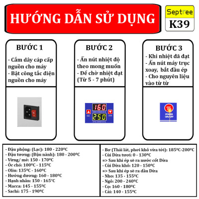 Máy ép dầu ăn thực vật thế hệ mới dùng kinh doanh sản xuất thương hiệu Mỹ Septree K39 - Công suất 1350W - Hàng nhập khẩu (Bảo Hành 1 Năm)