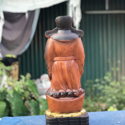 Tượng phật ông thần tài trạm khắc bằng gỗ hương đá tô làm mầu giả cổ kt cao 50×18×15cm