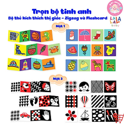Bộ thẻ kích thích thị giác Lalala Baby cho trẻ sơ sinh Trọn bộ tinh anh dạng đứng Zigzag và Flashcard