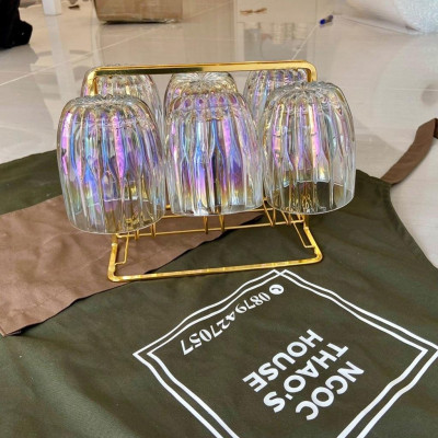 Bộ 6 cốc thủy tinh uống nước vân sọc ánh trai