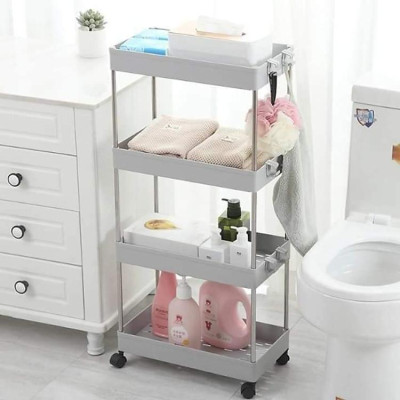 Kệ Đựng Đồ Đa Năng 4 Tầng Có Bánh Xe Đẩy Chuyên Dụng Cho Spa, Phòng Tắm, Bếp Chất Liệu Inox Cao Cấp Tiện Lợi