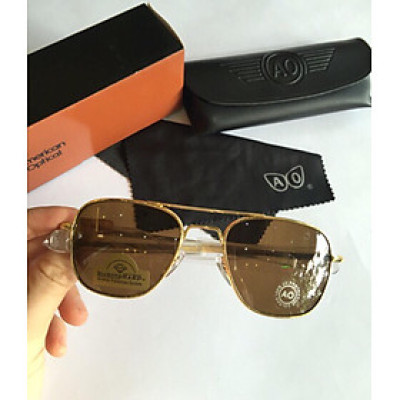 Kính râm nam Ao dáng phi công mắt thủy tinh cao cấp + Fullbox phụ kiện