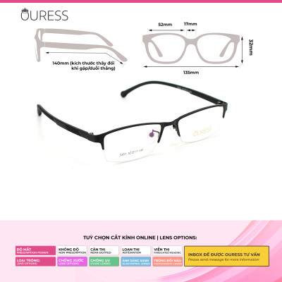 Gọng kính cận 3351 58002 hợp kim cước OURESS thời trang nam nữ siêu nhẹ siêu bền