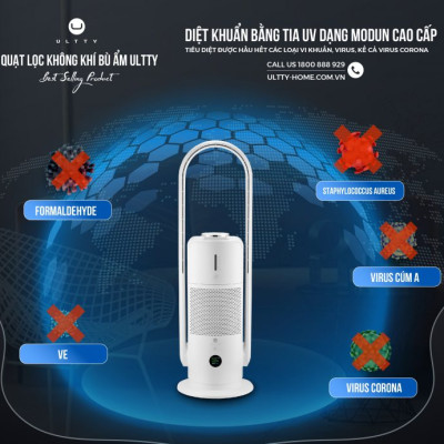 [Nhập CECAMP300KD1 giảm 300K] Combo Máy Lọc Không Khí Bù Ẩm ULTTY SKJ - CR022 Dạng Quạt, Khử Khuẩn Bằng Tia UV + Màng lọc HEPA H14 Nano Phân Tử Bạc - Hàng Chính Hãng