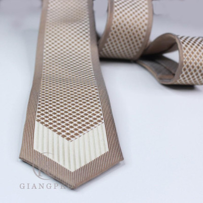 Cà vạt nam bản 6cm chú rể Giangpck q62004 nâu nhọn trắng