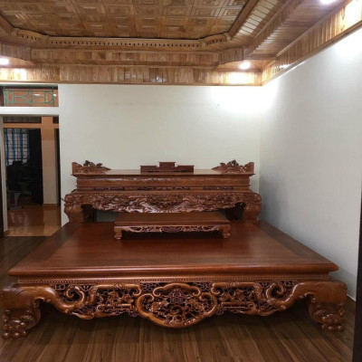 Sập Nằm Ngũ Phúc Cài Mai Cỡ Đại Gỗ Hương Đá