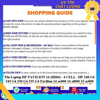 Pin dùng cho Laptop HP PAVILION 14 (HS04) HP 240 G4 245 G4 250 G4 255 G4 Pavilion 14 ac000 14 af000 15 ac000 - Hàng Nhập Khẩu  MIBAT627