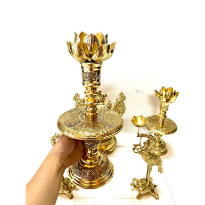 BỘ ĐỈNG NGŨ SỰ 36 CM  CHẤT LIỆU BẰNG ĐỒNG VÀNG  BỘ THỜ CÚNG TÂM LINH