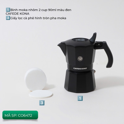 Combo bình moka nhôm 2 cup 90ml màu đen CAFE DE KONA