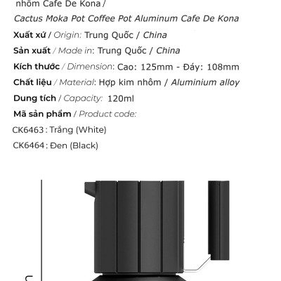 Bình pha cà phê Cactus Moka Pot nhôm CAFE DE KONA