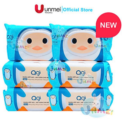 Combo 6 Gói Khăn Ướt AGI Không Hương Chim cánh cụt (100 tờ/6 gói)