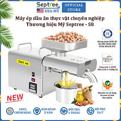 Máy ép dầu ăn thực vật chuyên nghiệp Nóng và Lạnh thương hiệu Mỹ Septree S8 - Công suất 1450W - Năng suất 6-40kg/giờ - Hàng chính hãng