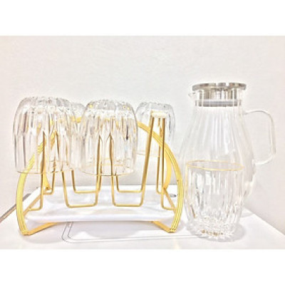 COMBO BỘ BÌNH ĐỰNG NƯỚC UỐNG THỦY TINH KÈM 6 CỐC VÀ GIÁ ÚP CỐC