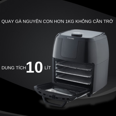 Nồi Chiên Không Dầu SHIMONO SM-AF108T 10L 1800W Cao Cấp Tiêu Chuẩn FDA Hoa Kỳ, LFGB Đức Tặng Kèm Trọn Bộ 9 Phụ Kiện Hàng Chính Hãng