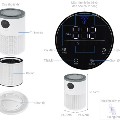 Máy lọc không khí Cuckoo 34m2 CAC-AF1110FW/WHCKV - 3 in 1 HEPA- lọc bụi mịn PMO.3- đèn cảnh báo chất lượng không khí- Bảo hành 12 tháng- Hàng chính hãng Cuckoo