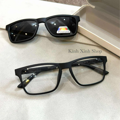 Kính Râm Cận, Gọng Kính Cận, Kính Mát 2 Tròng 2in1 Mắt Vuông Gọng Ultem