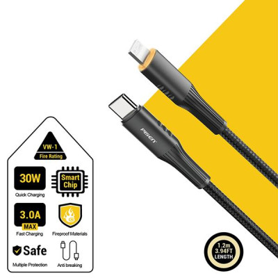 Cáp Sạc Nhanh Thông Minh Tự Ngắt Pisen Pro - Fox Intelligent PowerOff Lightning USB-C 1.2m