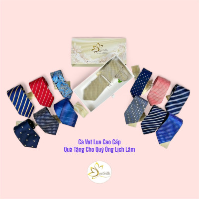 QUÀ TẶNG CHO NAM - Cà Vạt Lụa Cao Cấp Sen Silk Cavats15 - Silk Ties - Vietnamese Gifts - Quà Tặng Sự Kiện - Size 153x8cm - Men Neck Ties