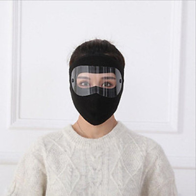 Khẩu trang ninja vải nỉ kính bảo vệ mắt dán gáy che kín tai chạy xe phượt nam nữ - khau trang ni - Xanh có kính