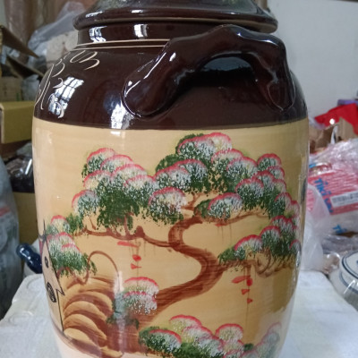Hũ đựng rượu gạo gốm sứ Bát Tràng vẽ phong cảnh loại 30L