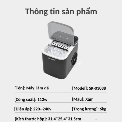 Máy làm đá tự động gia đình SOKANY làm đá nhanh trong vài phút, tiện dụng tiết kiệm điện - SK03038 - HÀNG CHÍNH HÃNG - DELIYA