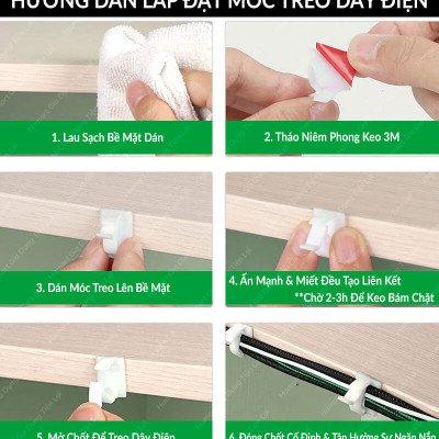 COMBO 5 Móc Treo Dây Điện Keo Siêu Dính Tường Hamart Nút Cố Định Dán Đi Cáp Điện Chống Rối