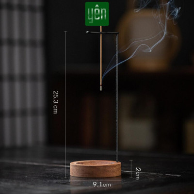 Giá Treo Nhang Thảo Mộc Yên Bằng Thanh Kim Loại Đế Gỗ Thông Trang Trí Tâm Linh Thờ Cúng Quà Tặng
