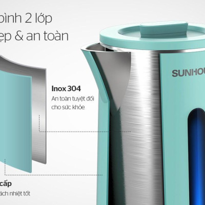 Bình siêu tốc inox 2 lớp 1,8L Sunhouse  SHD1351 - Hàng chính hãng (chỉ giao HN và một số khu vực)