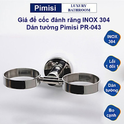 Giá để cốc đánh răng dán tường Pimisi inox 304 dùng làm kệ đựng ly và bàn chải đánh răng trong nhà tắm dán bằng keo không cần khoan | Hàng chính hãng