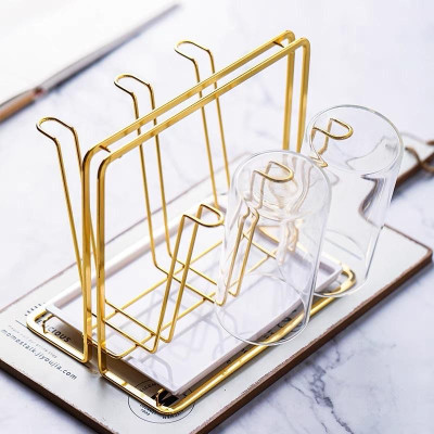 Úp cốc chữ nhật và tròn kèm khay, giá úp cốc inox 304 mạ vàng cao cấp không hoen gỉ