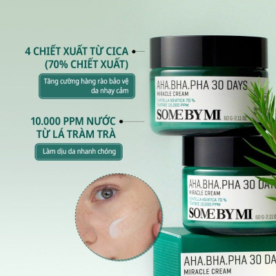 Bộ 2 Sản Phẩm Giảm Mụn Giảm Thâm Some By Mi AHA-BHA-PHA 30 Days Miracle (Sữa rửa mặt + Kem)
