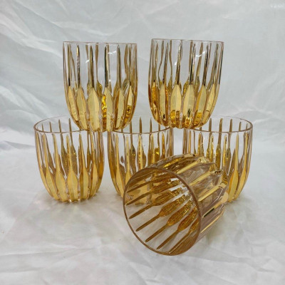 Bộ 6 cố thủy tinh uống nước vân dọc mạ vàng