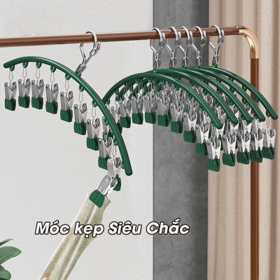 Móc Treo Quần Áo, Combo 3 Móc Phơi Đồ Chống Rơi, Mỗi Móc Có 10 Kẹp, Móc Treo Đồ Lót, Tất Vớ