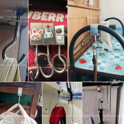 Móc Treo Balo Kẹp Cạnh Bàn Làm Việc Hamart Xoay 360 Treo Cặp Túi Xách Bình Nước Thép Xoắn Ốc Cố Định